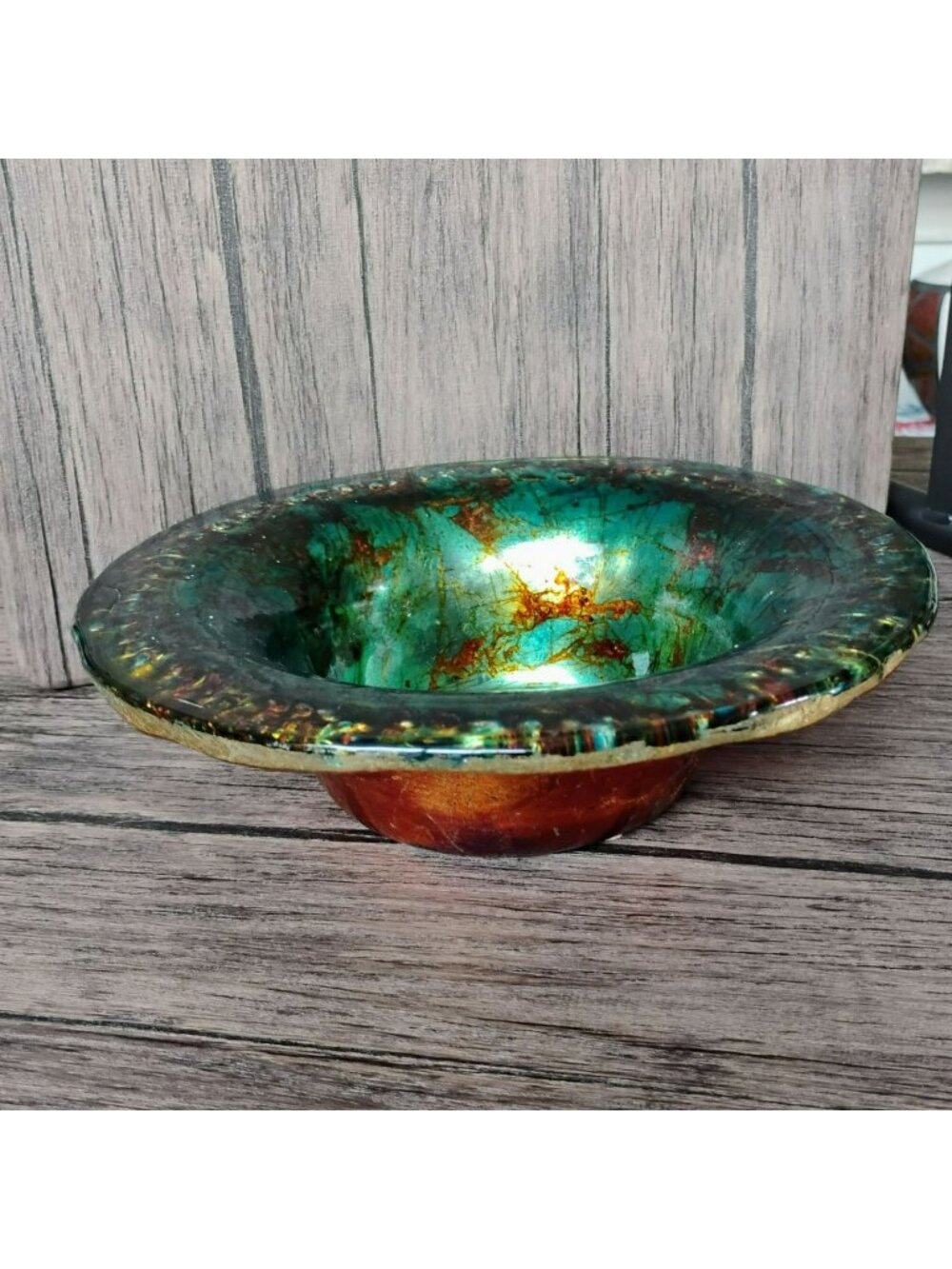 Franco Vetrerie E Cristallerie Handcrafted Green Copper Art Glass Bowl Italian